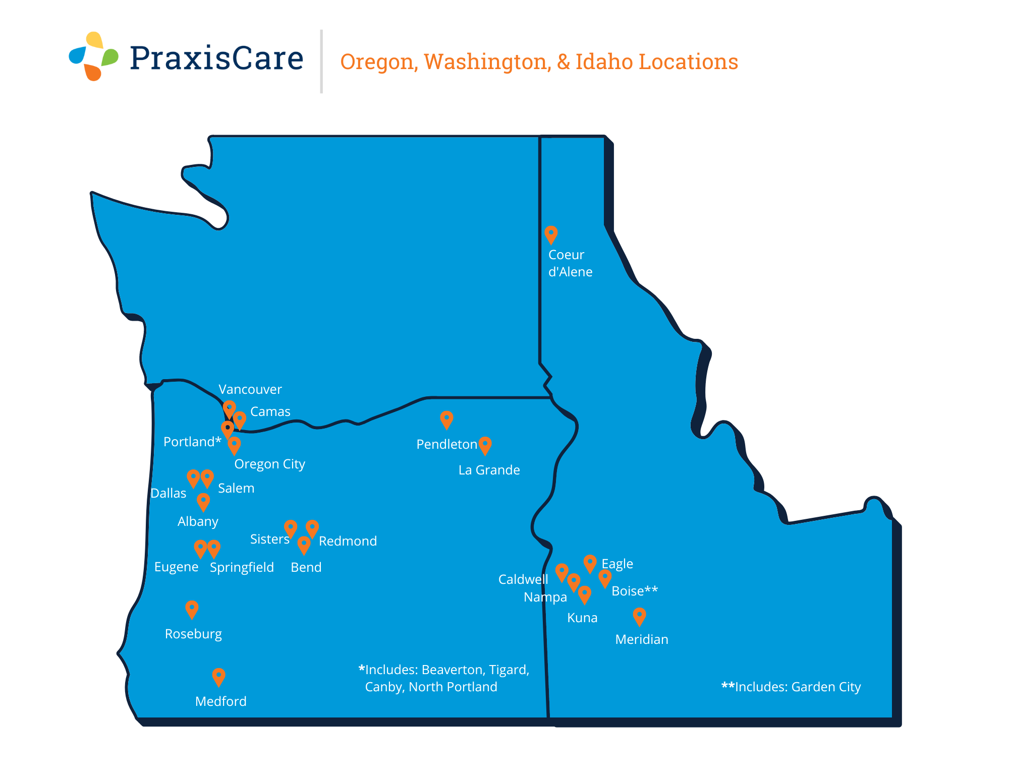 PraxisCare Providers Locations Map 4-24-23 | PraxisCare